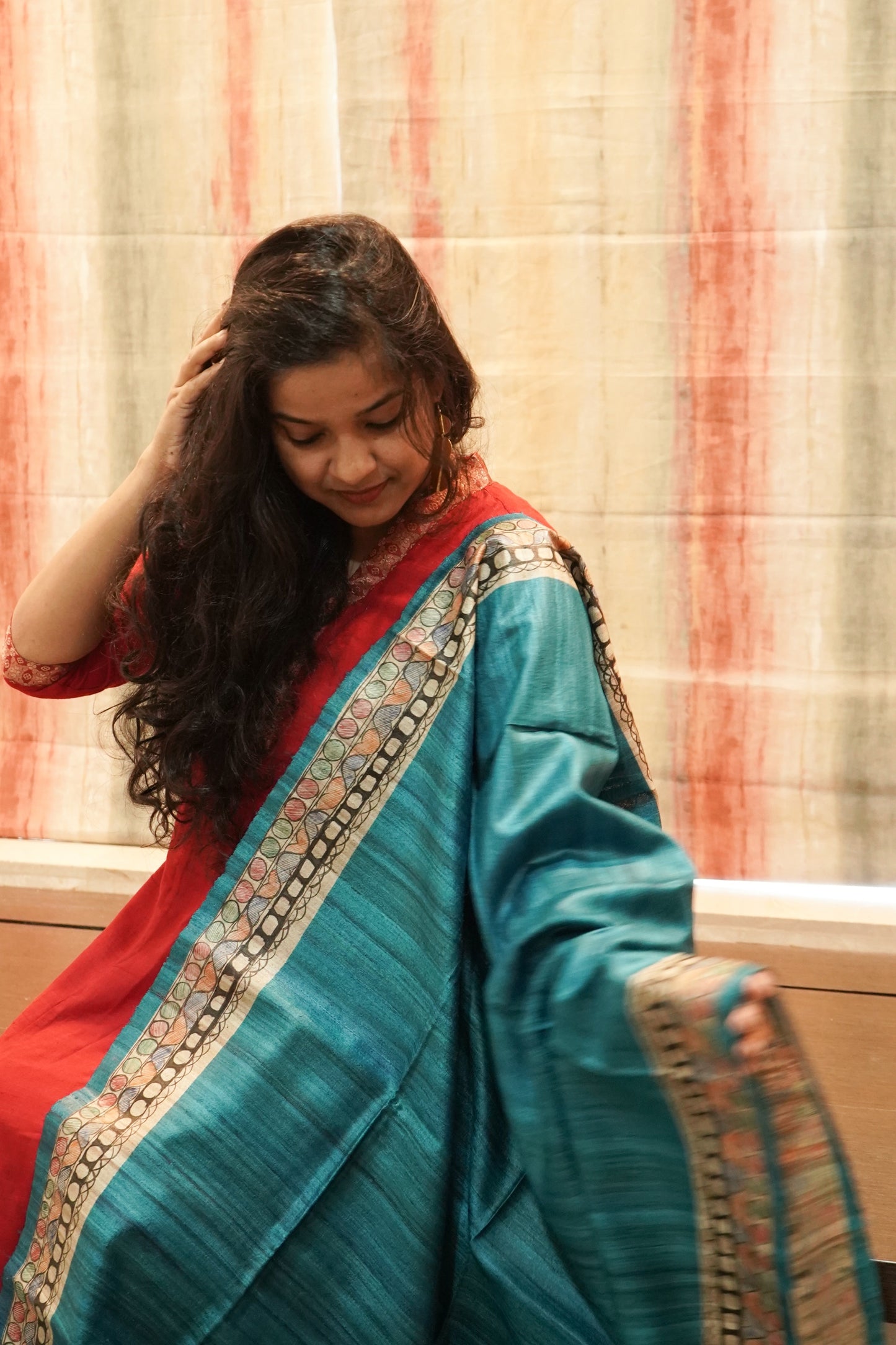 Hand Painted Madhubani Tussar Silk Dupatta