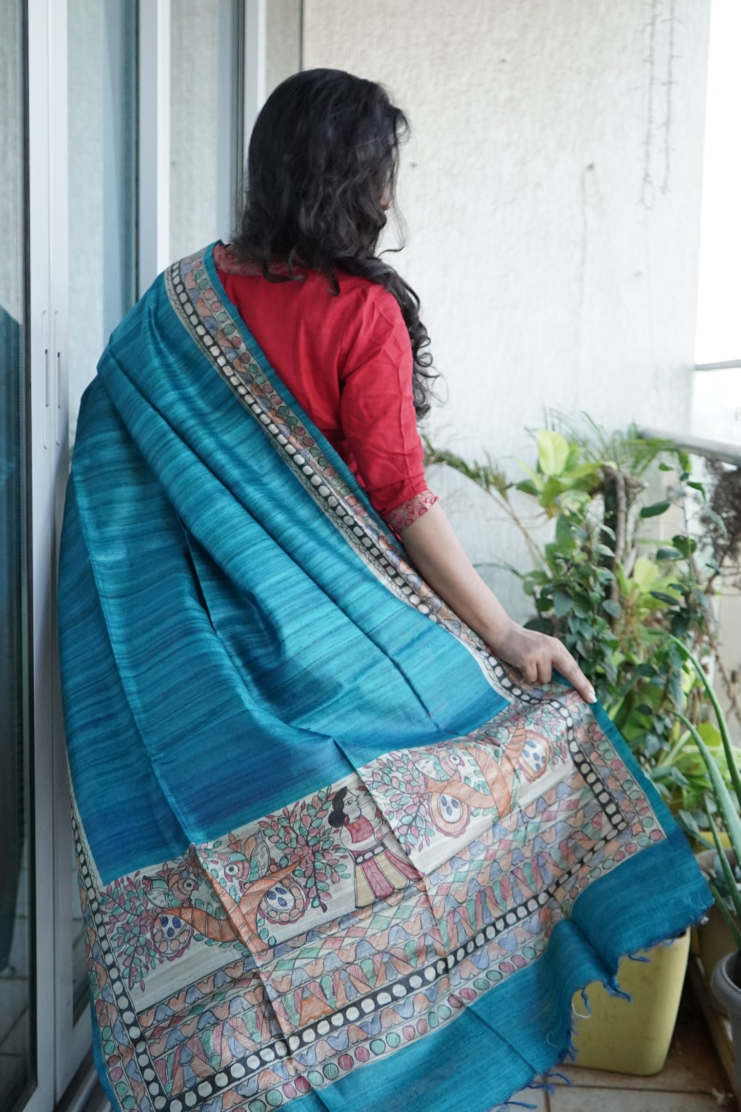Hand Painted Madhubani Tussar Silk Dupatta