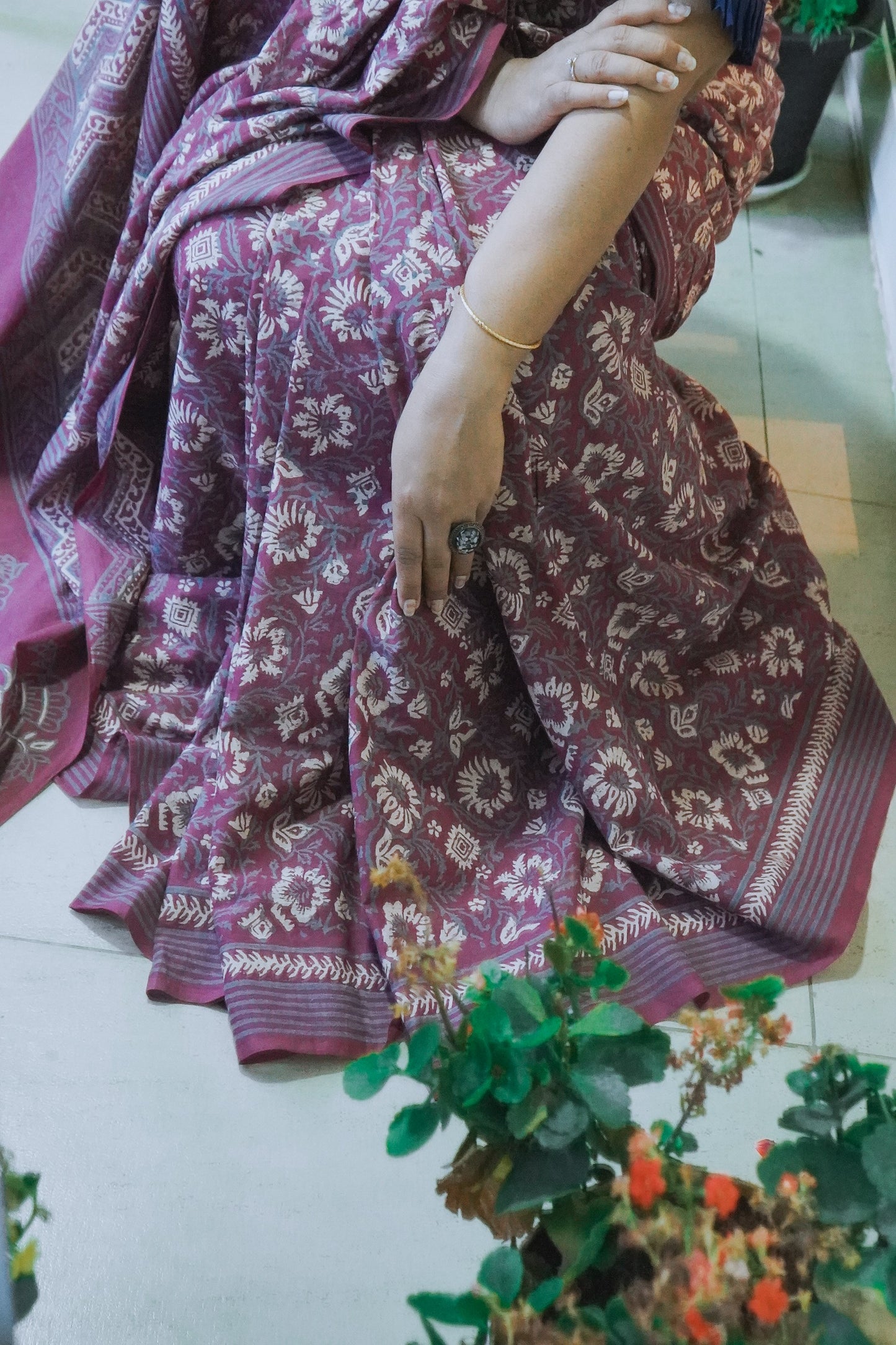 Hand Block Printed Mul Cotton Saree